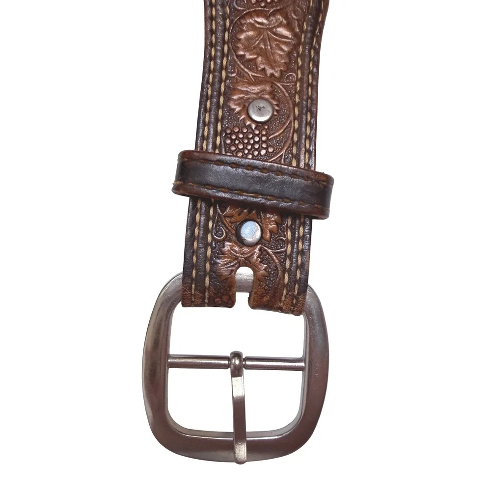 Southwest Tanning Mens Brown Tooled Leather Western Belt Size 32 JIM Rustic